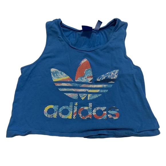 💙 Adidas Originals Blue Trefoil Logo Cropped Tank Top XS - Picture 1 of 6